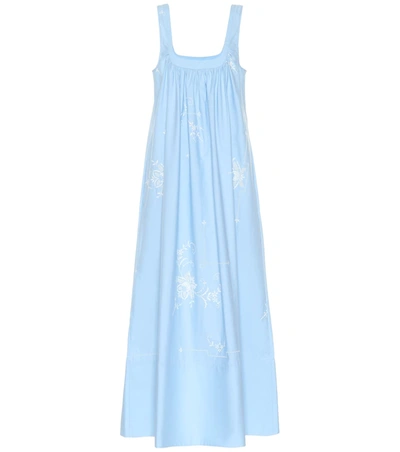 Stella Mccartney Oversized Embroidered Cotton-poplin Maxi Dress In Blue