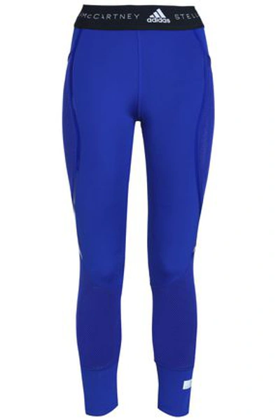 Adidas By Stella Mccartney Woman Mesh-paneled Stretch Leggings Cobalt Blue