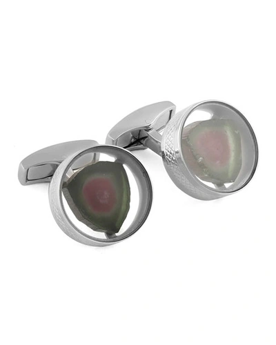Tateossian Watermelon Tourmaline Round Cuff Links In Silver