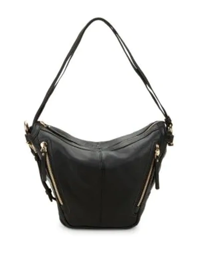 Vince Camuto Pebbled Leather Zipper Hobo Bag In Black