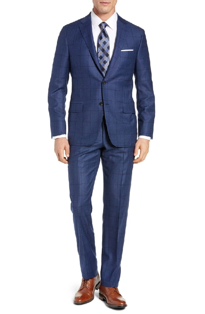 Hickey Freeman Classic Fit Windowpane Wool & Cashmere Suit In Medium Blue