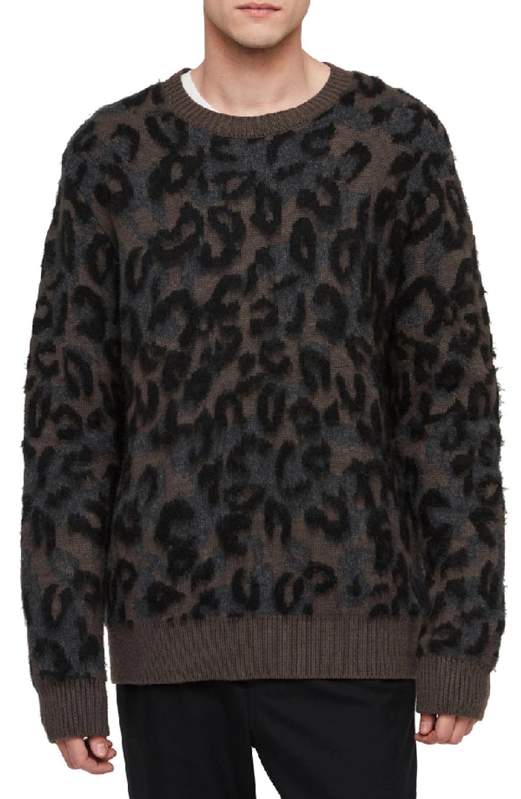Allsaints Apex Leopard-print Crewneck Sweater In Sandalwood