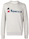 Moncler Rubberized-logo Crewneck Sweatshirt In Grey