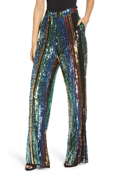 Show Me Your Mumu Leigh High Waist Sequin Stripe Pants In Cocktail Stripe Sequins