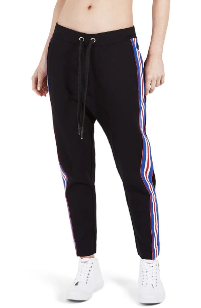 P.e Nation Court Run Ankle-length Ponte Pants W/ Side Stripes In Black/ Red/ White/ Blue