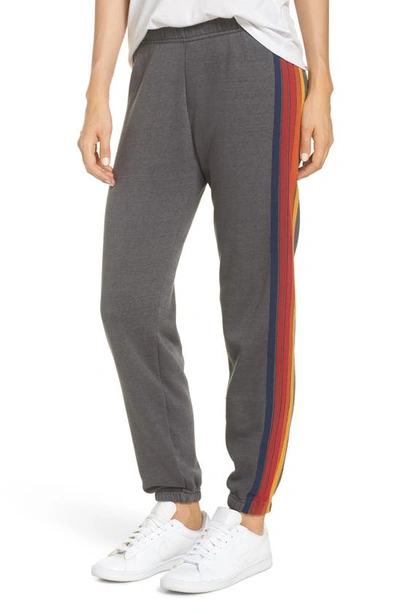 Aviator Nation Stripe Sweatpants In Dark Gray/ Rainbow