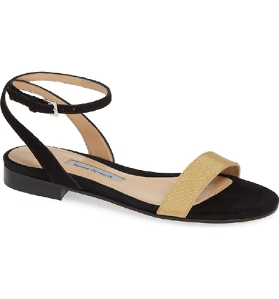 Emme Parsons Martina Ankle Strap Flat Sandal In Black/ Gold Ribbon