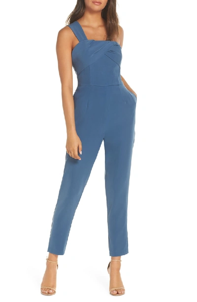 Adelyn Rae Adria One-shoulder Jumpsuit In Grey-blue