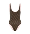 Fendi Ff Reversible Logo One-piece Swimsuit In Brown