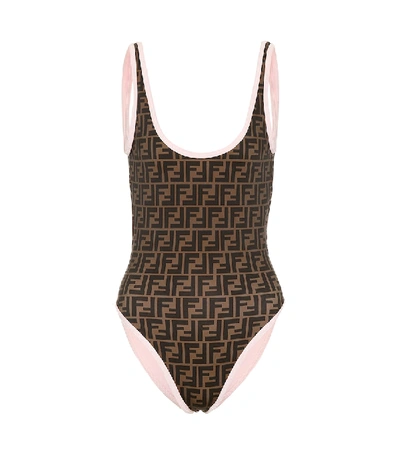 Fendi Ff Reversible Logo One-piece Swimsuit In Brown