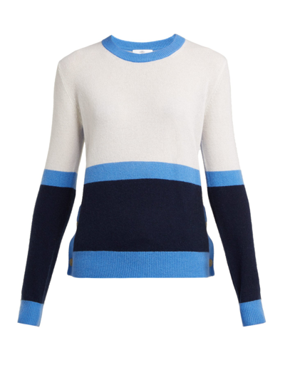 Allude Colour-block Cashmere Sweater In White/ Navy/ Blue