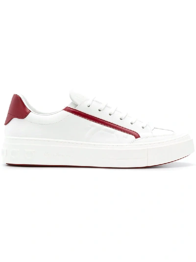 Ferragamo Men's Borg Leather Low-top Sneakers In White