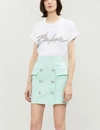 Balmain High-rise Buttoned Cotton Skirt In Turquoise