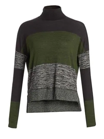 Rag & Bone Bowery Striped High-low Turtleneck Sweater In Emerald Stripe