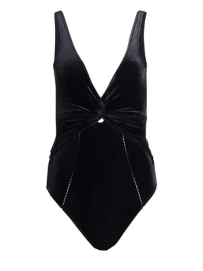 Jonathan Simkhai Velvet Twist Detail One-piece Swimsuit In Black