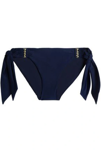 Calvin Klein Woman Embellished Mid-rise Bikini Briefs Navy