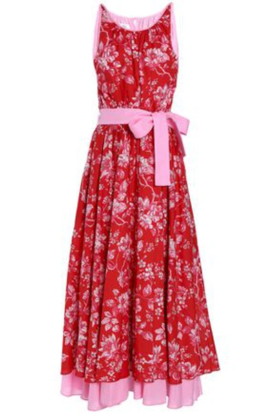 Gül Hürgel Pleated Printed Cotton Maxi Dress In Red