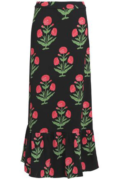 Antik Batik Woman Floral-print Crepe Midi Skirt Black