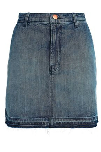 J Brand Woman Frayed Denim Mini Skirt Dark Denim