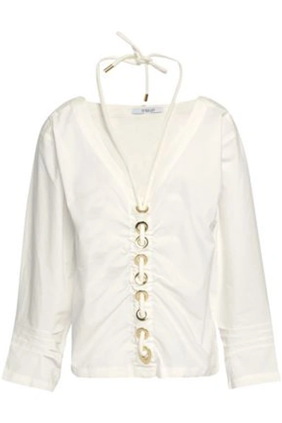 Derek Lam 10 Crosby Woman Embellished Ruched Cotton-poplin Top White