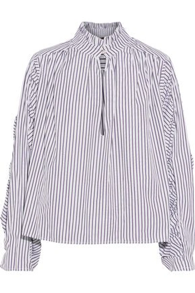 Petersyn Woman Elizabeth Gathered Striped Cotton-poplin Blouse Purple