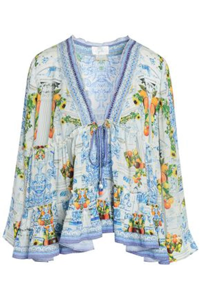 Camilla Woman Come As You Are Ruffled Printed Woven Blouse Off-white