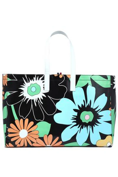 Thom Browne Printed Leather Tote In Black