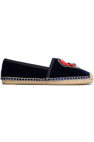 Tory Burch Woman Appliquéd Velvet Espadrilles Midnight Blue