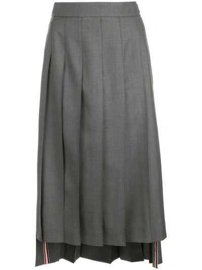 Thom Browne Super 120's Twill Below The Knee Pleated Skirt In Grey