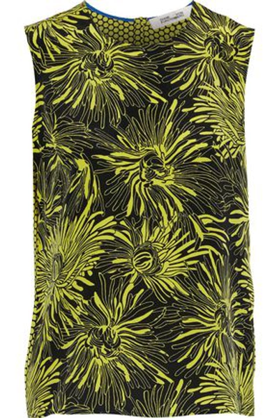 Diane Von Furstenberg Woman Printed Silk Top Sage Green