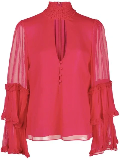 Alexis Hiro Ruffle-trimmed Cutout Crepe Top In Red