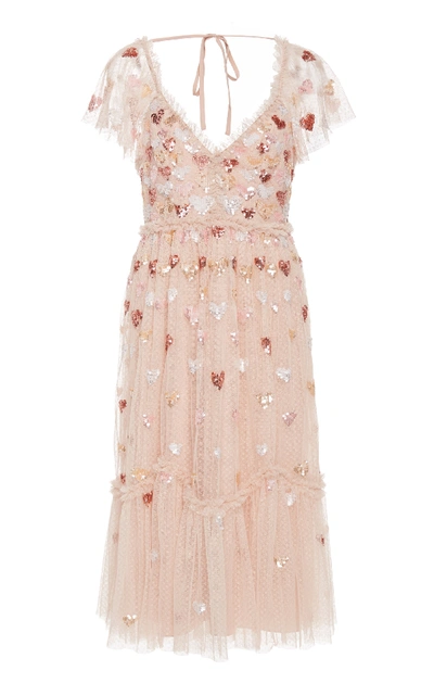 Needle & Thread Loveheart Sequin Tulle Midi Dress In Pink