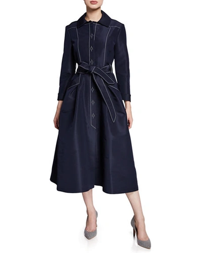 Atelier Caito For Herve Pierre A-line Belted Silk Faille Gown In Navy