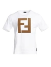 Fendi Men's Faux Suede Logo Cotton Tee In Bianco