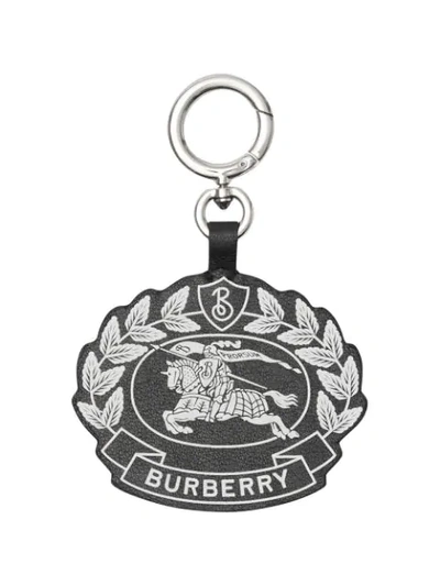 Burberry Crest Print Leather Key Charm In Black