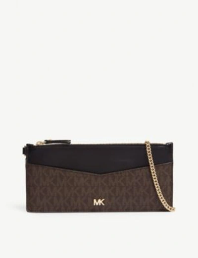 Michael Michael Kors Jet Set Coated Canvas Pouch In Brown/blk