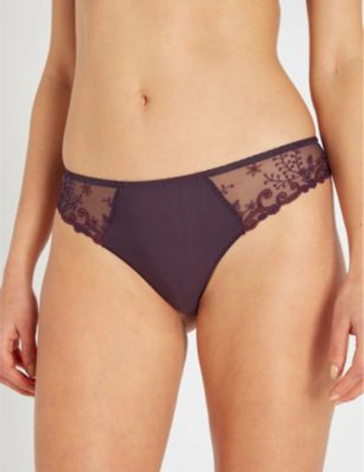 Simone Perele Delice Jersey And Embroidered Mesh Thong In Hypnotic Purple