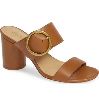 Michael Michael Kors Estelle Mid-heel Slide Sandals In Acorn Vachetta Leather