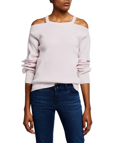 J Brand Mackenzie Cold-shoulder Cashmere Sweater In Faded Clear Pink
