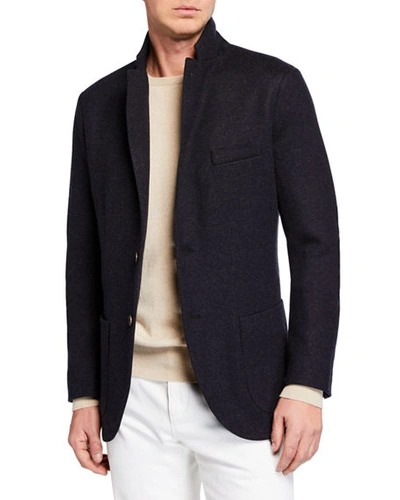 Loro Piana Men's Heathered Cashmere Sweater Jacket In Blue/gray