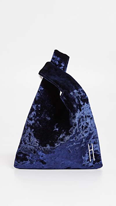Hayward Mini Shopper Velvet Tote Bag, Blue/white In Navy/white