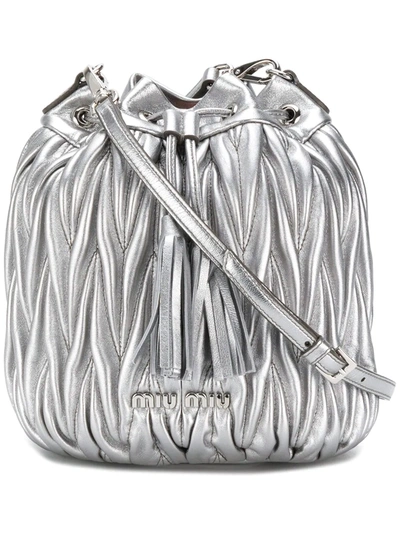 Miu Miu Matelassé Bucket Bag In Silver