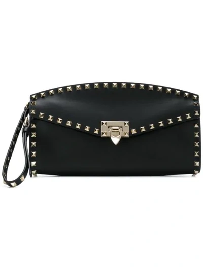 Valentino Garavani Rockstud Leather Clutch - Black In Nero