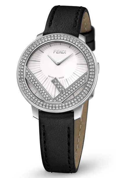 Fendi Run Away Stainless Steel & Diamond Leather-strap Watch In Black