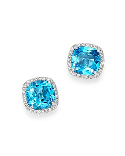 Bloomingdale's Blue Topaz & Diamond Stud Earrings In 14k White Gold - 100% Exclusive In Blue/white