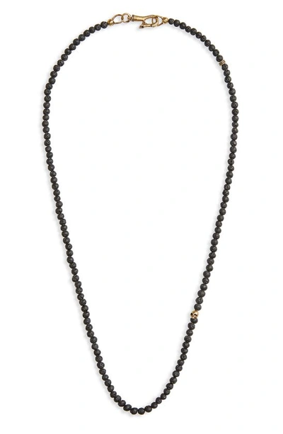 John Varvatos Mercer Lava Bead & Brass Skull Necklace In Black