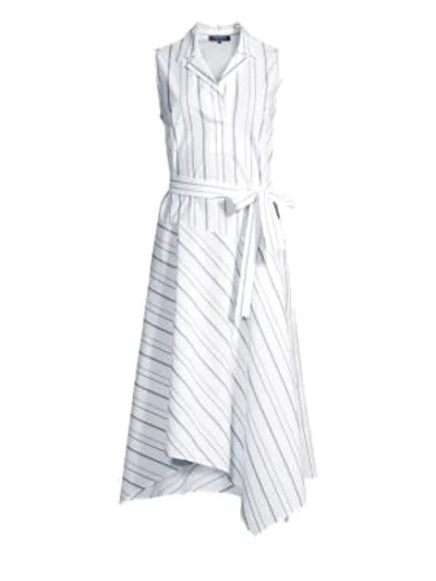 Lafayette 148 Dandy Solstice Stripe Sleeveless Self-tie Shirt Dress In White Multi
