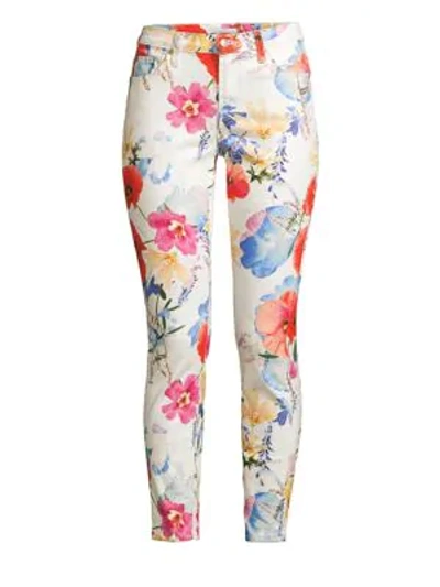 7 For All Mankind The Ankle Skinny Floral Print Jeans In Seaside Poppy