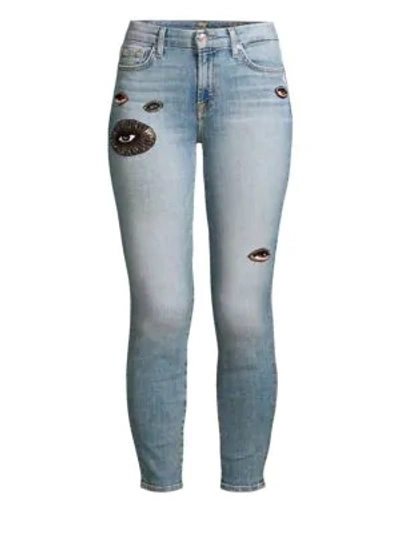 7 For All Mankind Ankle Skinny Jeans With Eye Patchwork In Sanddlteye Sane