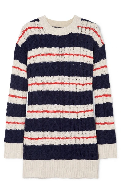 Jcrew Gabby Striped Cable-knit Merino Wool-blend Sweater In Navy